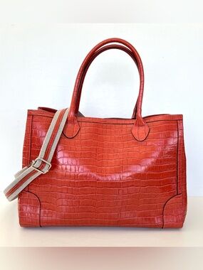 CLAUDIA FIRENZE Italy Burnt Orange Croc Leather Spacious Large Tote Shoulder Bag